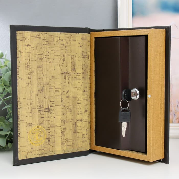 Шкатулка книга - сейф «Геометрия», дерево, искусственная кожа, зеркало 24×16×5 см