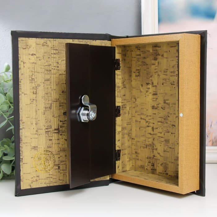Шкатулка книга - сейф «Геометрия», дерево, искусственная кожа, зеркало 24×16×5 см