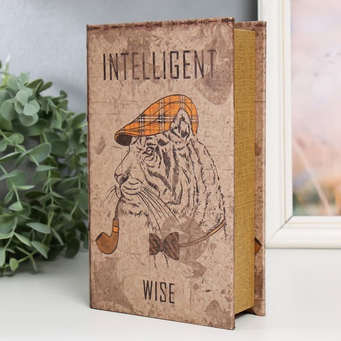 Шкатулка книга - сейф «Тигр в кепке и с трубкой», дерево, искусственная кожа, 21×13×5 см