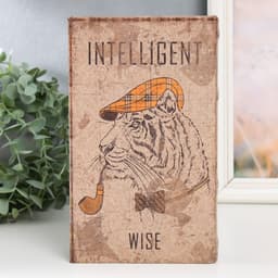 Шкатулка книга - сейф «Тигр в кепке и с трубкой», дерево, искусственная кожа, 21×13×5 см