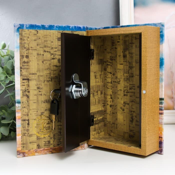 Шкатулка книга - сейф «Лодка на берегу моря», дерево, искусственная кожа, 21×13×5 см