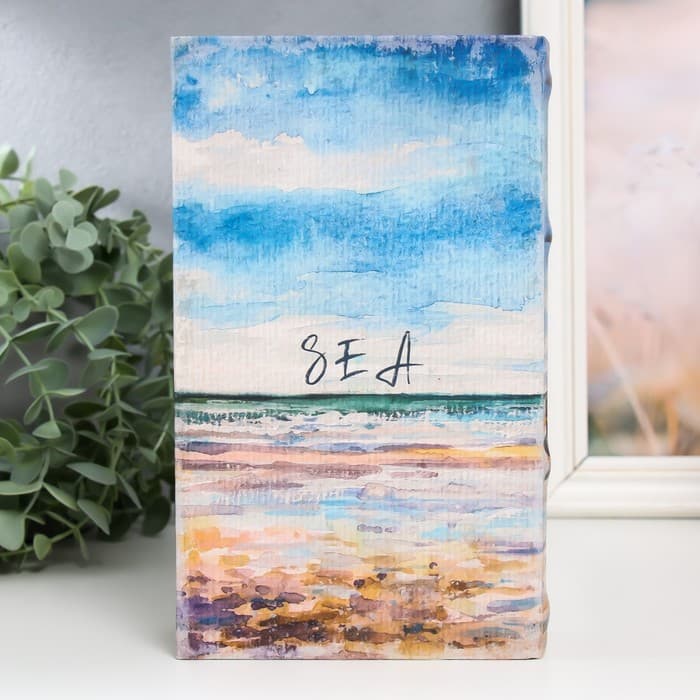 Шкатулка книга - сейф «Лодка на берегу моря», дерево, искусственная кожа, 21×13×5 см