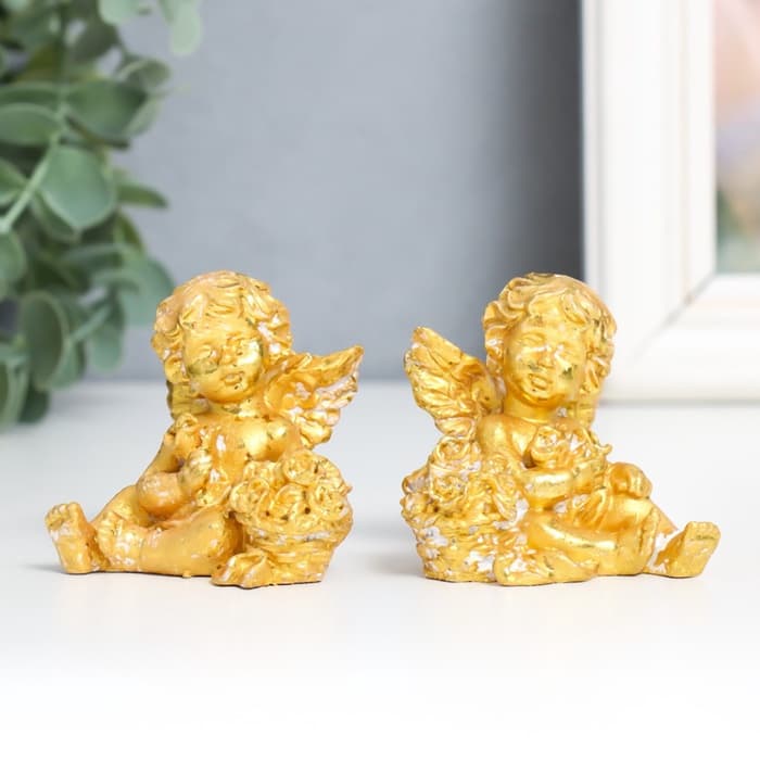 Фигурка полистоун «Ангел с розочками», с эффектом старины, 4×5.5×5.5 см, МИКС