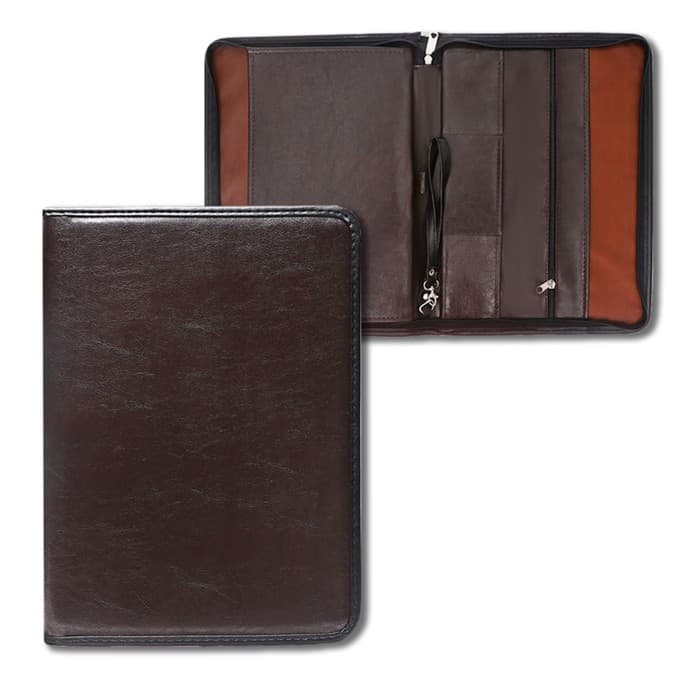 Папка деловая, искусственная кожа, для бумаг, 370×275×30 мм, с металлическим прижимом, ручка-петля «Люкс» коричневая 6Д041