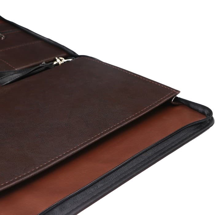 Папка деловая, искусственная кожа, для бумаг, 370×275×30 мм, с металлическим прижимом, ручка-петля «Люкс» коричневая 6Д041