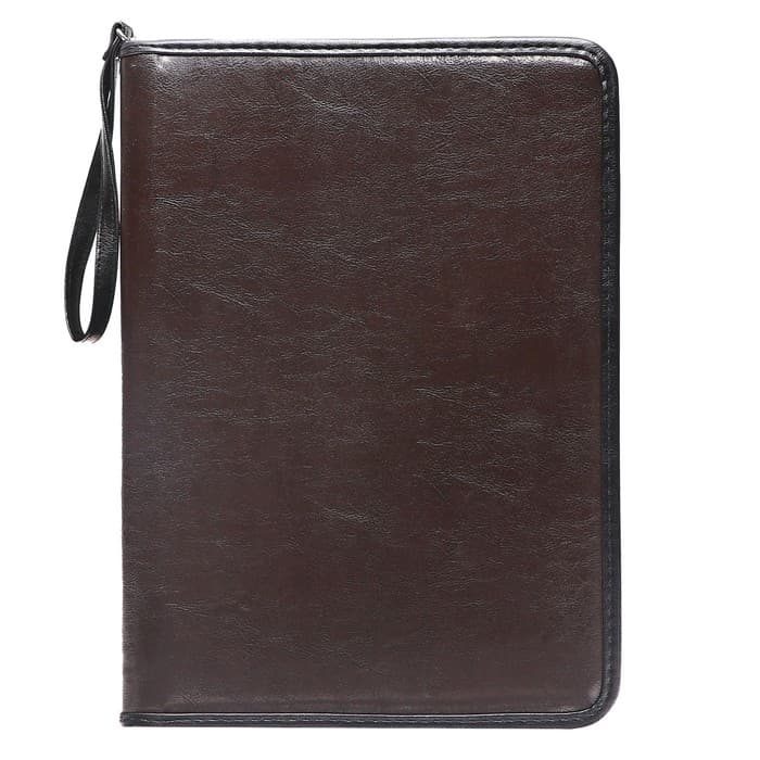 Папка деловая, искусственная кожа, для бумаг, 370×275×30 мм, с металлическим прижимом, ручка-петля «Люкс» коричневая 6Д041