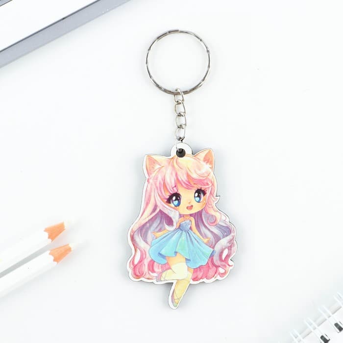 Брелок для ключей деревянный аниме «Девочка-котенок», 4×6 см