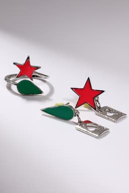 Набор 2 предмета: серьги, кольцо «Аниме», звезда и капля, зелёно-розовый в серебре