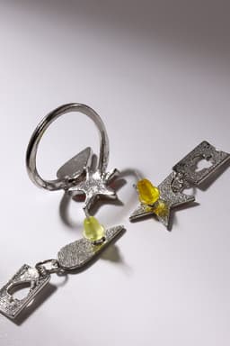 Набор 2 предмета: серьги, кольцо «Аниме», звезда и капля, зелёно-розовый в серебре