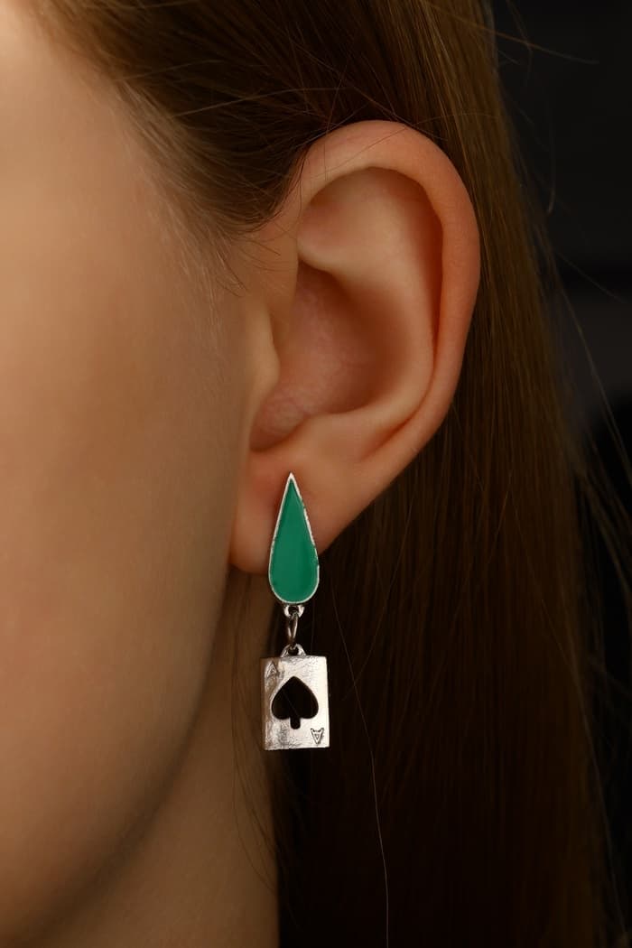 Набор 2 предмета: серьги, кольцо «Аниме», звезда и капля, зелёно-розовый в серебре