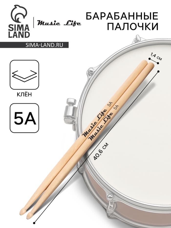 Барабанные палочки Music Life 5А, клён