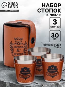 Стопки в чехле «Победитель №1 по жизни»: нержавеющая сталь, набор 3 шт. × 30 мл