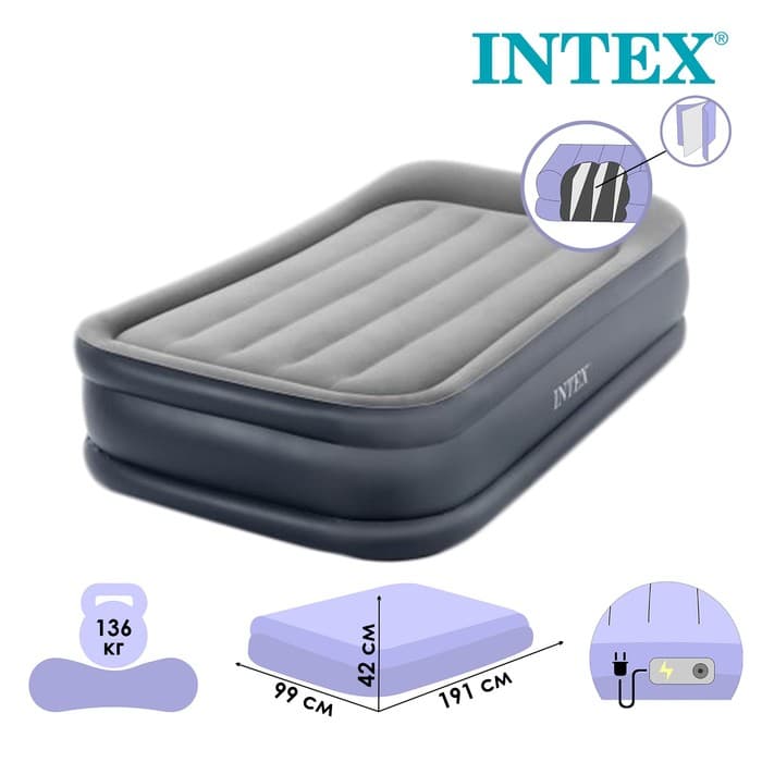 Кровать надувная DELUXE PILLOW REST RAISED BED, 99×191×42 см, 64132ND INTEX