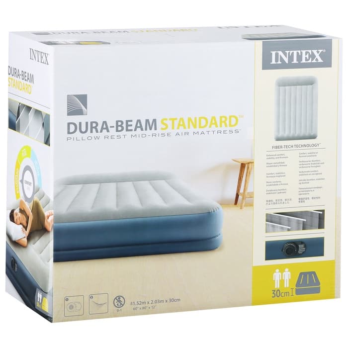 Кровать надувная DURA-BEAM STANDART, 203×152×30 см, со встроенным насосом, 64118ND INTEX