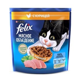 Сухой корм Felix «Мясное объедение» для кошек, курица, 1.3 кг