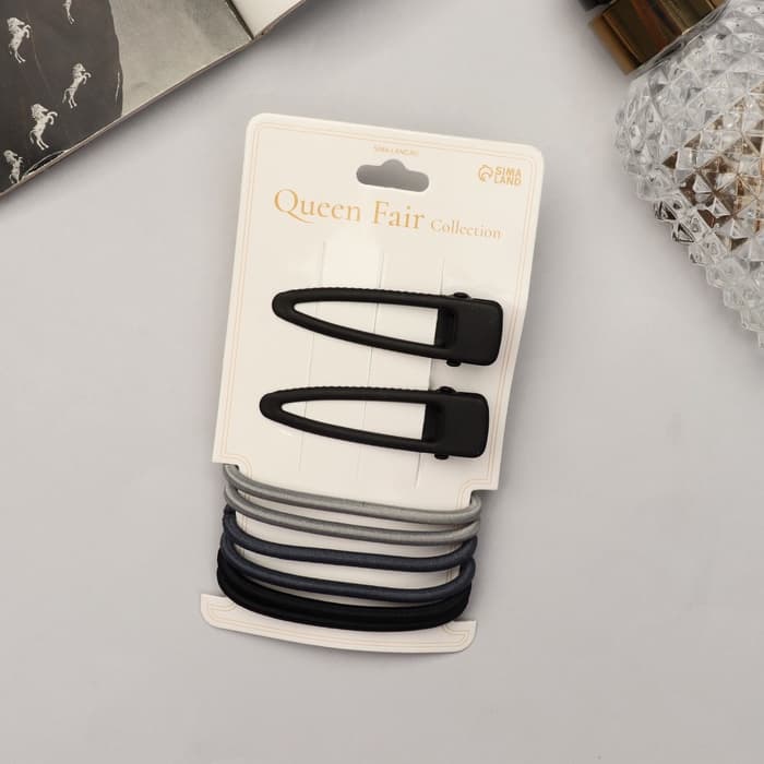 Набор для волос QF «Лиора», 6 резинок, 2 заколки 5 см, классика, чёрно-серый