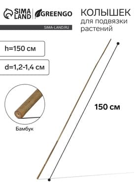 Колышек для подвязки растений, h=150 см, d=1.2-1.4 см, бамбук, Greengo