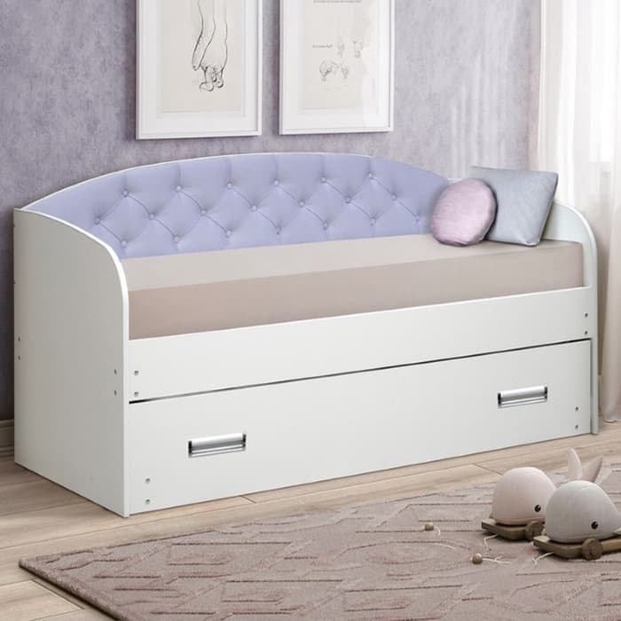 Кровать выдвижная, с мягкой спинкой, 800×1900 мм, 700×1800 мм, велюр, цвет белый