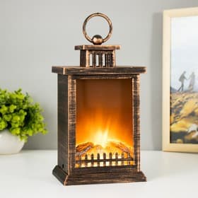 Ночник «Камин» LED от батареек 3хАА USB черный с медной патиной 12×14.5×26.5 см