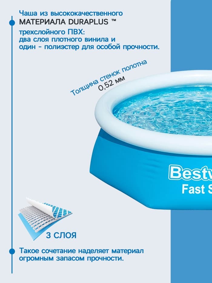 Бассейн надувной Bestway Fast Set 57448/57494, 244×61 см, круглый