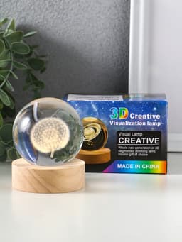 Световая фигурка «Одуванчик», LED-ночник, стекло d=6 см, подставка дерево, USB, 6.5×6.5×7.5 см
