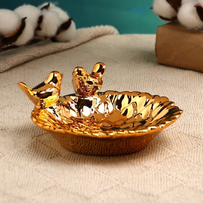 Подставка для мелочей TAKE IT EASY «Пташки» 13×13×5 см, керамика под золото