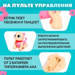 Робот кот «Пультовод» ZHORYA, на пульте управления, интерактивный: сенсорный, звук, свет, на батарейках, на русском языке, розовый