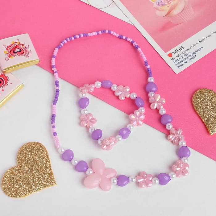 Набор детский «Выбражулька. Ромашки с бабочкой», 2 предмета: бусы, браслет, МИКС