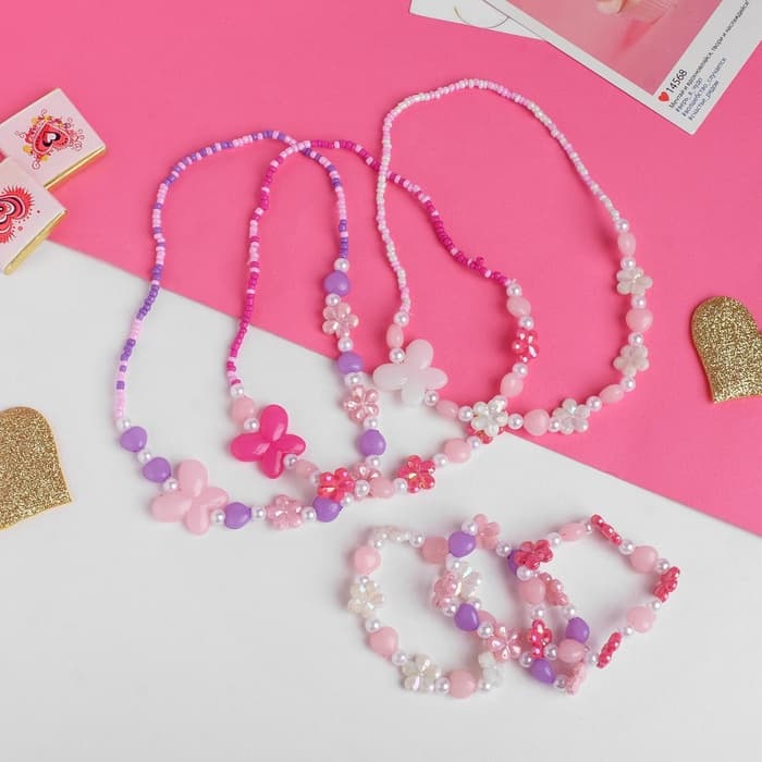 Набор детский «Выбражулька. Ромашки с бабочкой», 2 предмета: бусы, браслет, МИКС