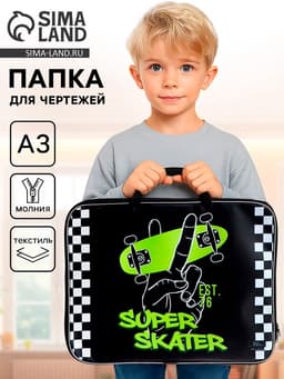 Папка с ручками, А3, текстильная, 47×35×2 см «Скейт»