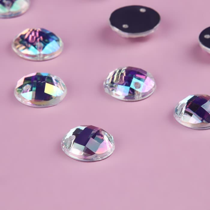 Стразы пришивные «Шатон», круглые, из органического стекла, с голографией, d=10 мм, 50 шт.