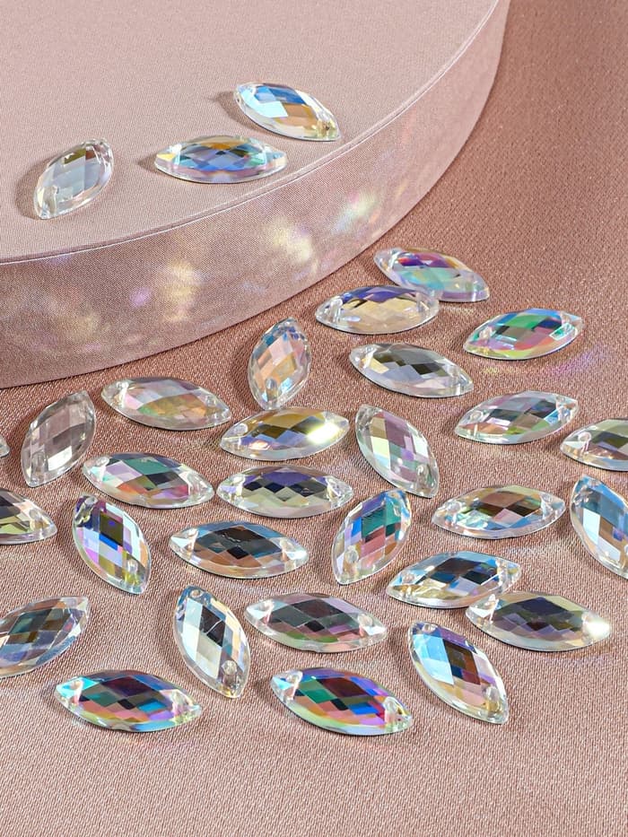 Стразы пришивные «Лепесток», лодочка, из органического стекла, с голографией, 7×15 мм, 50 шт.