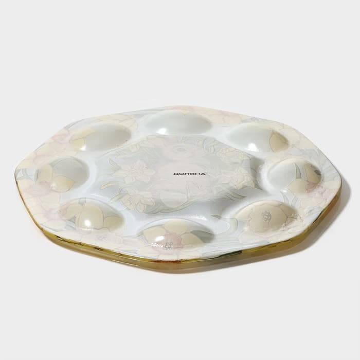 Подставка для яиц Доляна «Кролик в цветах», 8 ячеек, 22×22 см, стекло, жёлтая