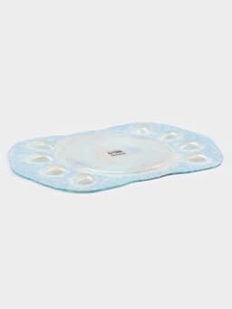 Подставка для яиц Доляна «Праздничный кролик», 37×24.5 см, 8 ячеек, под кулич d=20 см, стекло, голубая