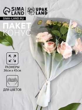 Пакет цветочный Конус, белый, 36×20×45 см±1 см