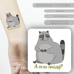 Переводная тату на тело цветная «Енот: А если найду?», 6×6 см
