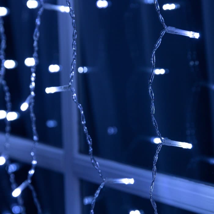Гирлянда «Занавес» 2×1.5 м, IP44, прозрачная нить, 280 LED, свечение белое, 8 режимов, солнечная батарея