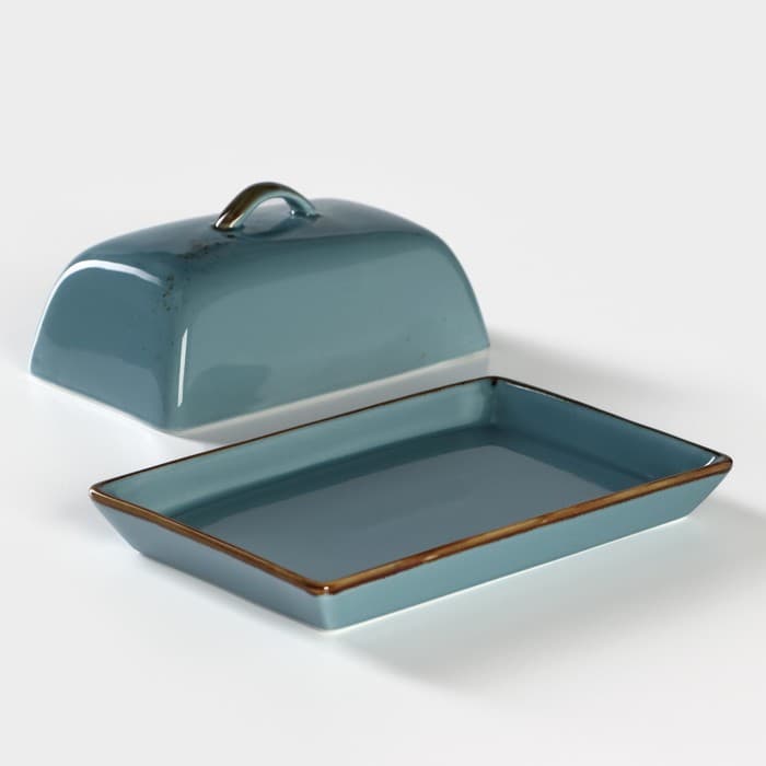 Маслёнка Magistro «Церера», 18×12 см, фарфор, голубая