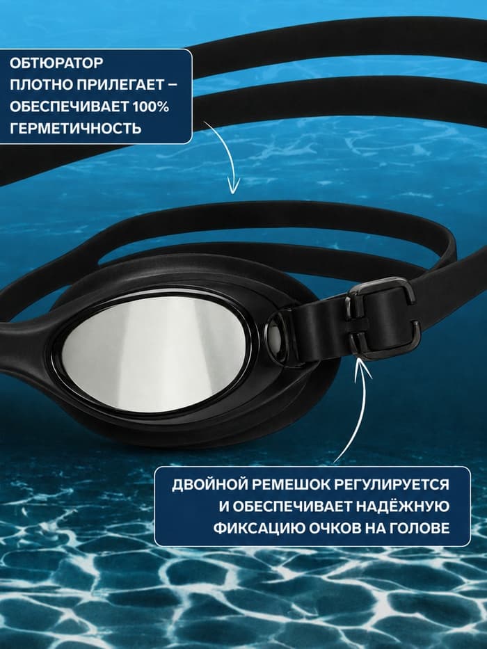 Очки для плавания ONLYTOP, беруши, цвет чёрный