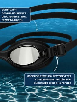 Очки для плавания ONLYTOP, беруши, цвет чёрный
