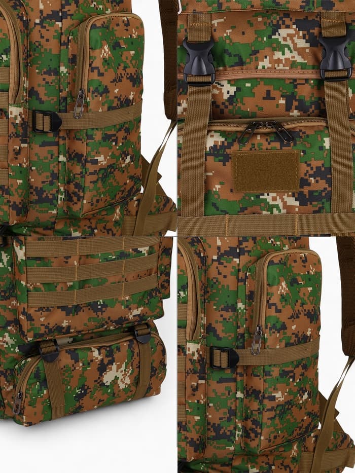 Рюкзак тактический туристический Adventure, 70 л, с карманами, расцветка пиксели, зелёный