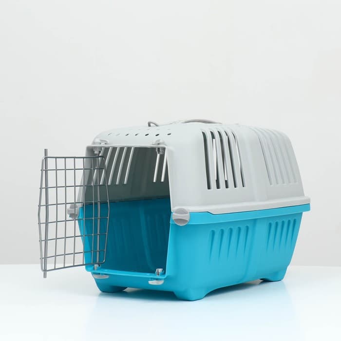 Переноска для животных, 47×30×35 см, вес до 9 кг, пластик, синяя