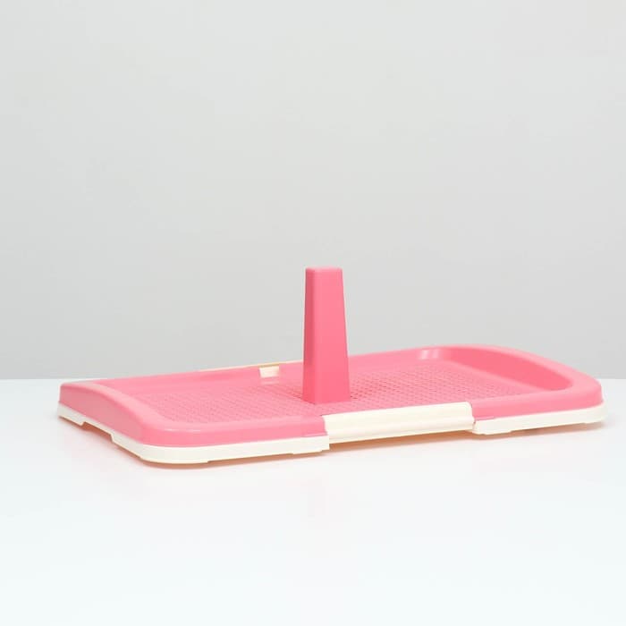 Туалет для собак, 47×34×5.5 см, с сеткой и столбиком, пластик, розовый