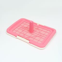 Туалет для собак, 47×34×5.5 см, с сеткой и столбиком, пластик, розовый