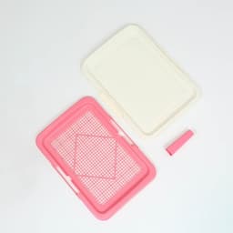 Туалет для собак, 47×34×5.5 см, с сеткой и столбиком, пластик, розовый