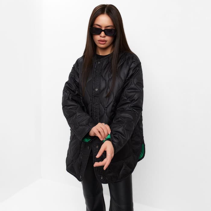 Куртка стёганая женская демисезонная MIST Oversize, размер 46, чёрная