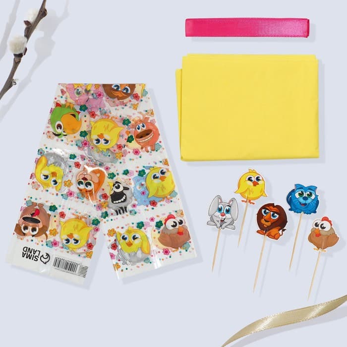 Пасхальный декор для кулича «Зверята» на пасху, 18.5×16×1 см