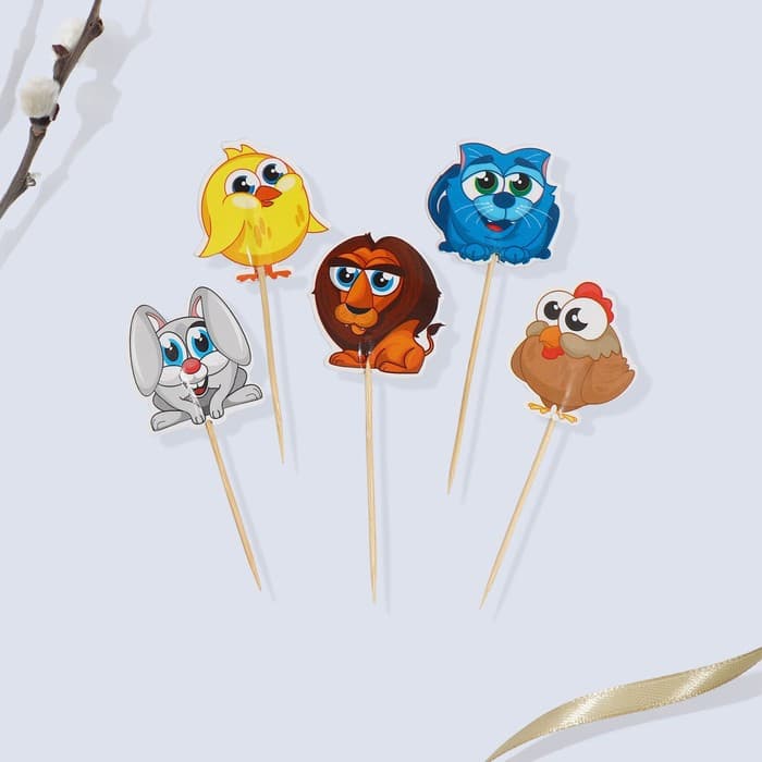 Пасхальный декор для кулича «Зверята» на пасху, 18.5×16×1 см