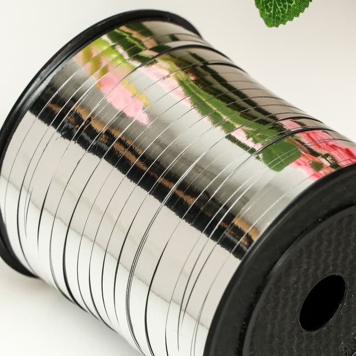 Лента для декора и подарков, серебряный, металлизированная, 0.5 см × 225 м ±5%