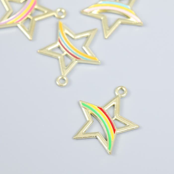 Металлический элемент, декоративная подвеска «Арт Узор. Звезда с радугой», золото, 2×2.4 см, МИКС